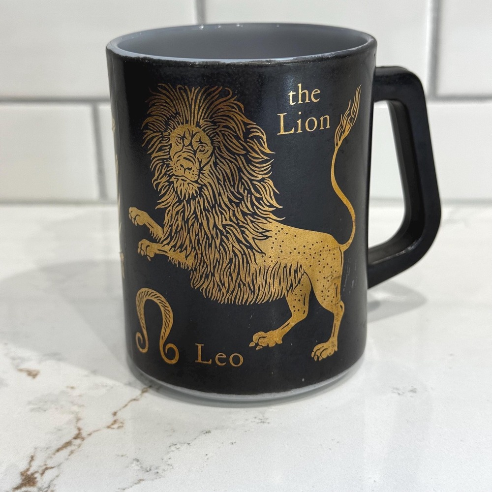 Vintage Zodiac Coffee Mug: Black & Gold Leo Lion‎ - Federal Glass